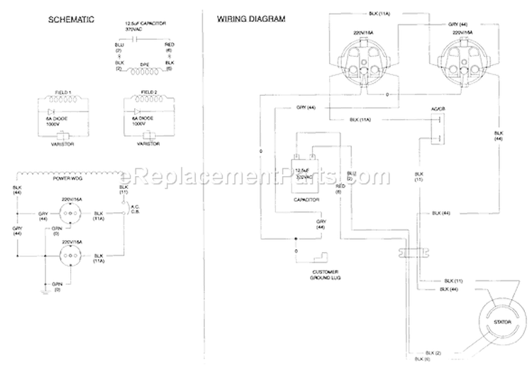 Page C Diagram and Parts List for 1174-0  Briggs and Stratton Generator